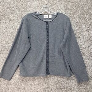 Sonoma Womens Gray Fleece Button Front Cardigan Petite XL Charcoal Trim